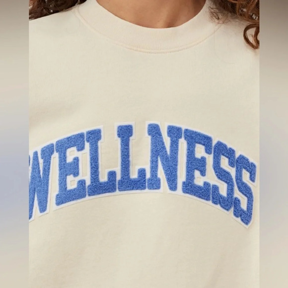 NWOT Sporty & Rich Wellness Letterman Boucle Cream Crewneck Sweatshirt Small - Picture 2 of 9